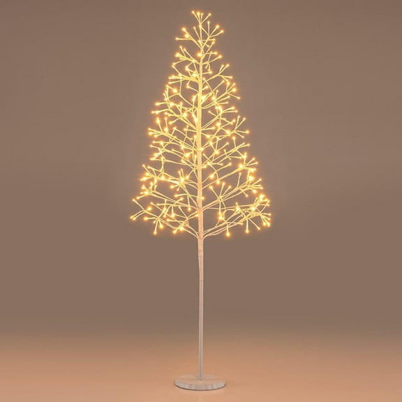 Resenkos 5-Ft Pre-Lit Lighted Birch Tree - 240 Warm White LEDs, Twig Structure Adds Rustic Charm to Fireplaces & Porch Holiday Decor, White​