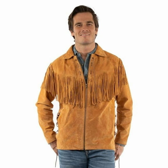Scully 2095-409-XL Mens Rugged Fringe Leather Jacket, Bourbon Boar Suede - Extra Large