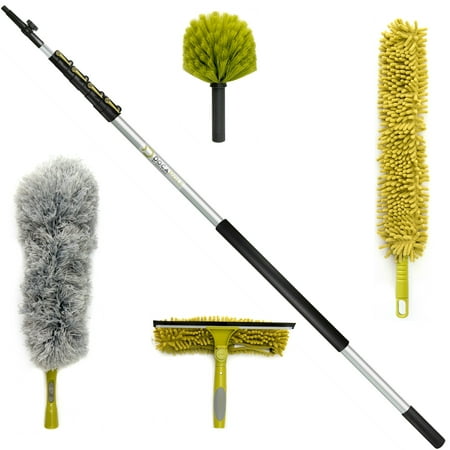 DocaPole Cleaning Kit with 24 Foot Extension Pole // Includes 3 Dusting Attachments + 1 Window Squeegee & Washer // Cobweb Duster // Microfiber Feather Duster // Ceiling Fan Duster &