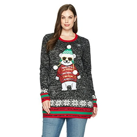 Blizzard Bag - Blizzard Bay Women's L/s Crew Neck Tunic W/Polar Bear Front, Black/Light Grey...