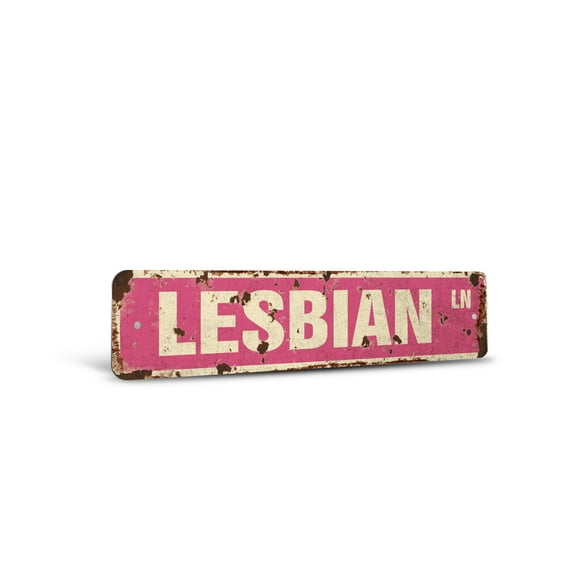 LESBIAN Vintage Style Rustic Street Sign – Lipstick Lover Signs Fun Lgbt Retro Decorative Wall Sign for Home, Bar, Garage, or Outdoor Use | 6" X 24" Plastic Road Sign