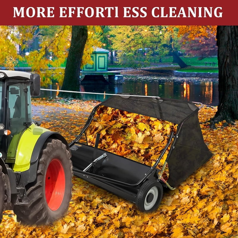 Tow Behind Lawn Sweeper 48 Inch, Large Capacity Heavy Duty Leaf & Grass Collector with Adjustable Sweeping Height, Dumping Rope Design for Picking Up Debris and Grass