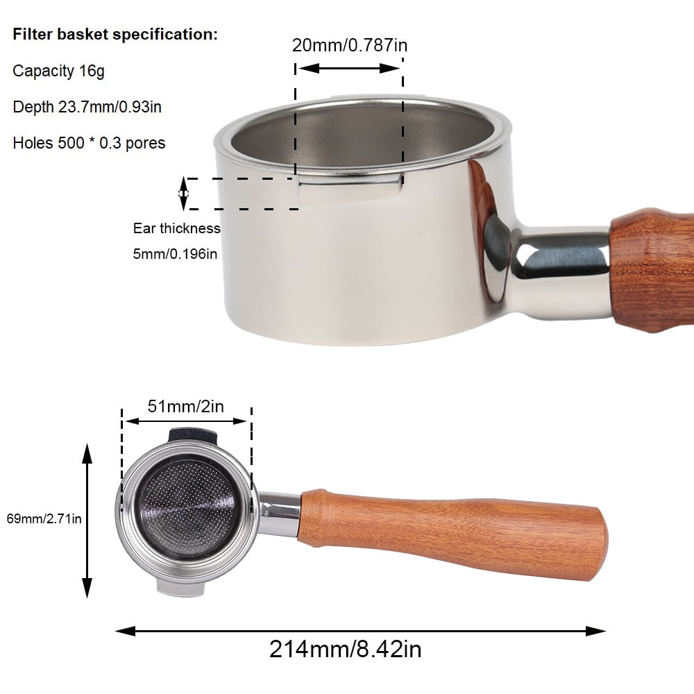 CAPFEI 51mm Bottomless Portafilter 2 Ears Compatible with De'Longhi Stilosa EC260BK | Wooden Handle