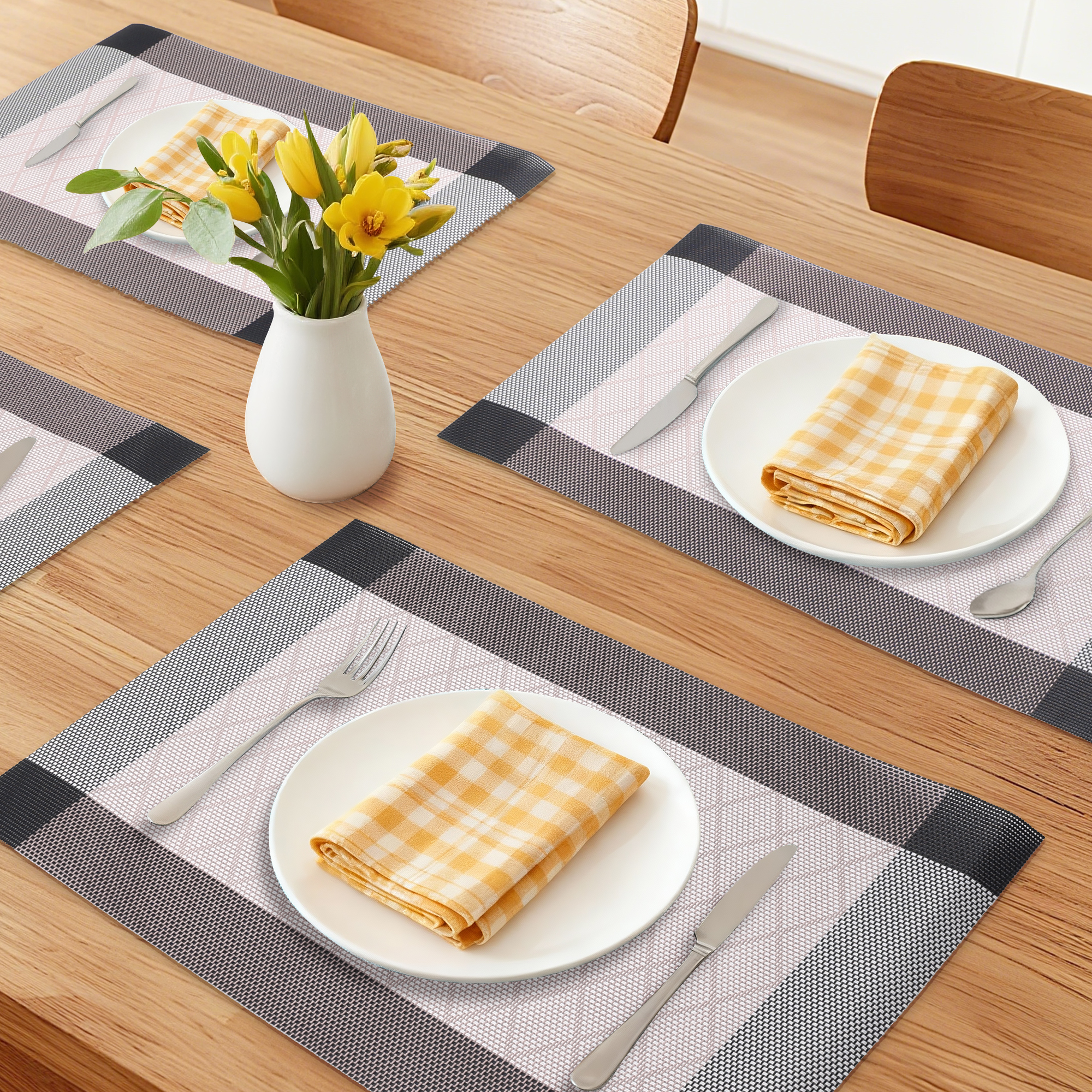 Unique Bargains Set of 6 Washable Plastic Placemats for Dining Table Indoor Blue