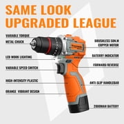 Brushless Cordless Drill Set, 16V 4-in-1 Electric Drill Driver with Impact Function, 50 N.m Drill Kit with 36 Accessories, 2 Batteries, Metal Chuck, 35 Torque Settings & Toolbox