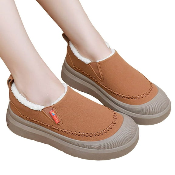 Suede Short Snow Boots for Women Low Top Loafers Casual Slip on Round Toe Winter Walking Shoes