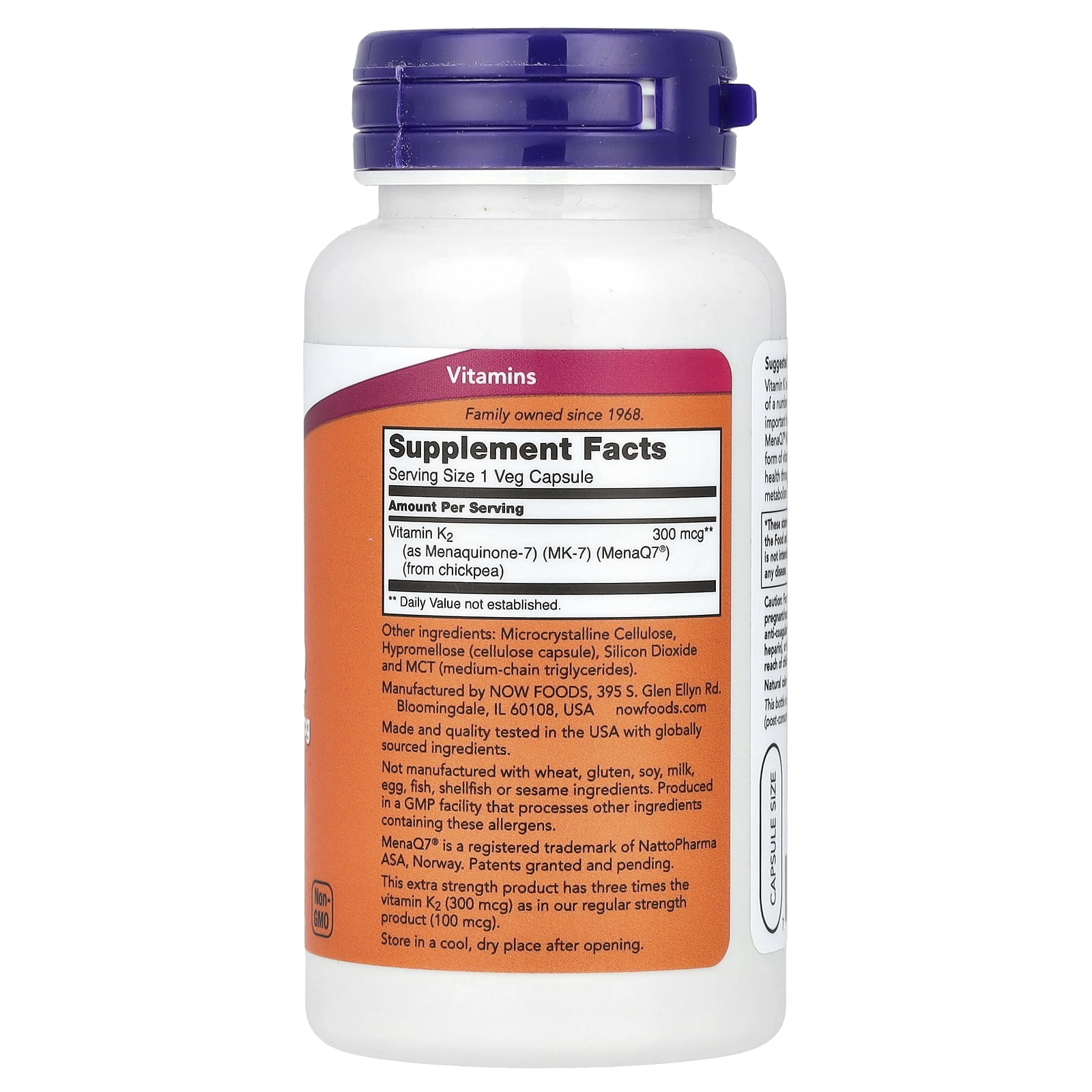 MK-7 Vitamin K-2, Extra Strength 300 mcg - 120 Veg Capsules