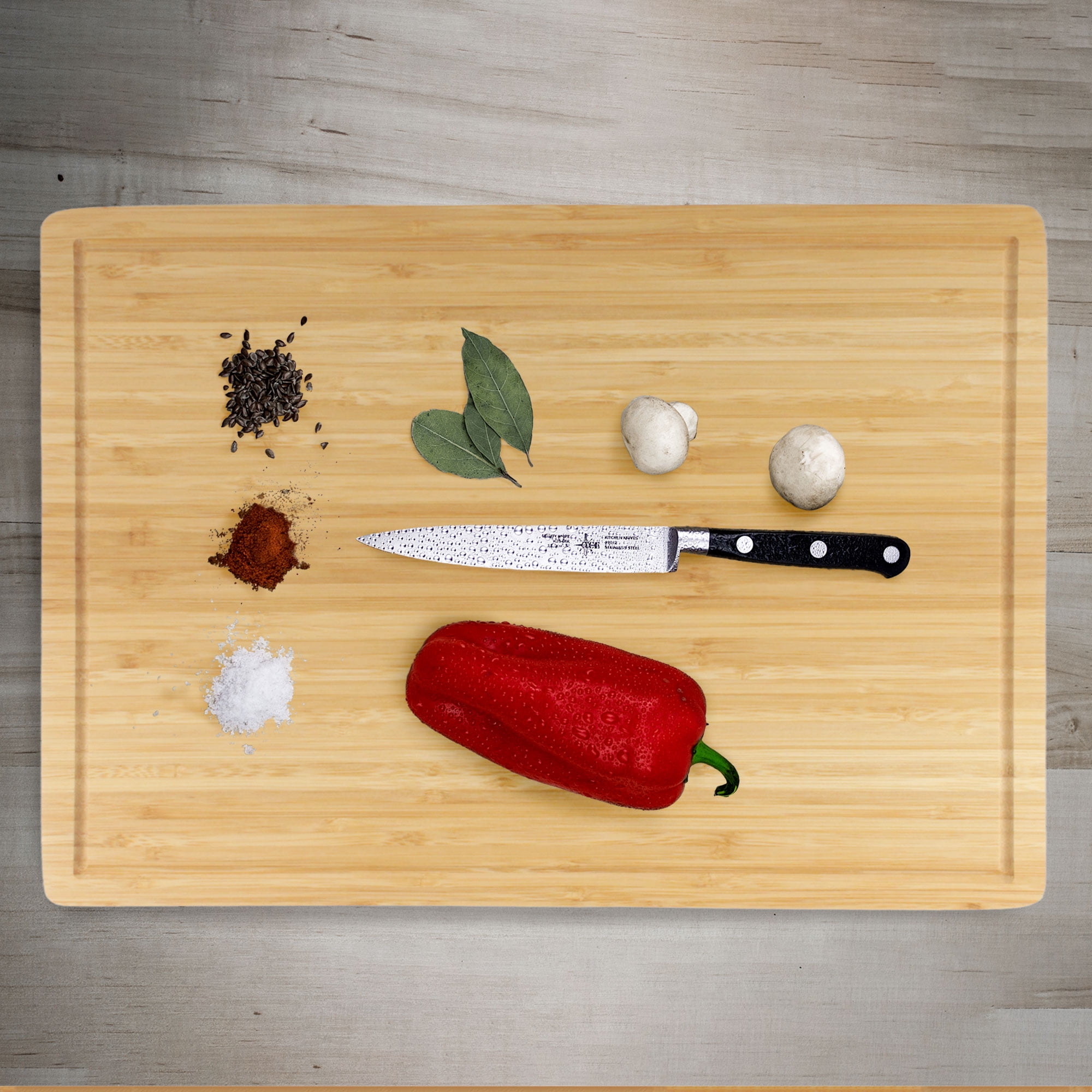 BambooMN Brown Large Natural Bamboo Cutting Board with Juice Groove For Home and Kitchen - 16.85" x 11.75" x 0.6" Vertical - 100 Piece