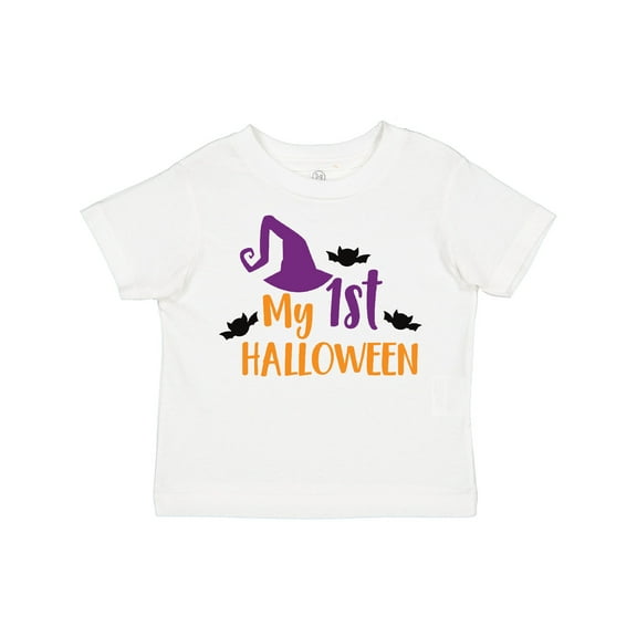 Inktastic My First Halloween, Witch Hat, Bats - Purple Black Boys or Girls Toddler T-Shirt