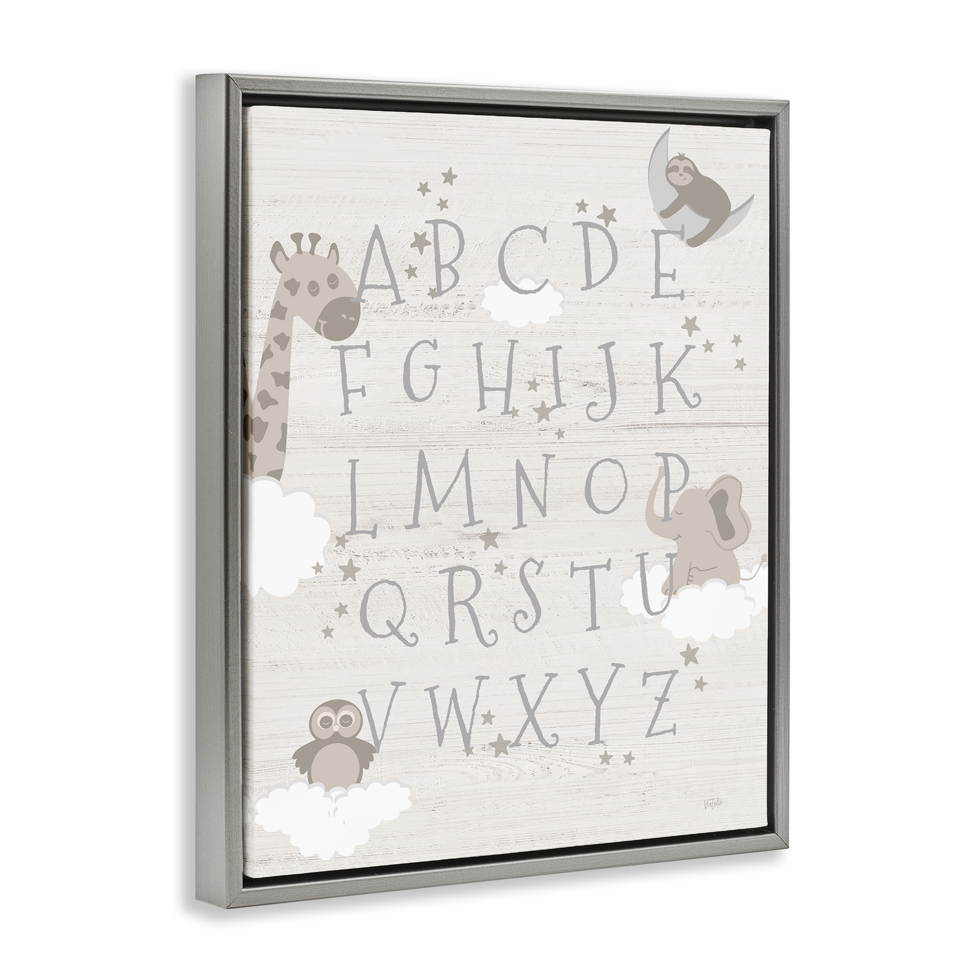 Stupell Industries Neutral Beige Alphabet Animals & Insects Painting Gray Floater Framed Art Print Wall Art, 25 x 31