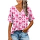 thumbnail image 3 of TaTaai Women V Neck Short Sleeve All Over Print Casual T Shirt Fashion Loose Button Top Ladies Daily Lounge Work Wear Soft Breathable No Fading Versatile Stylish Top Gift, 3 of 6