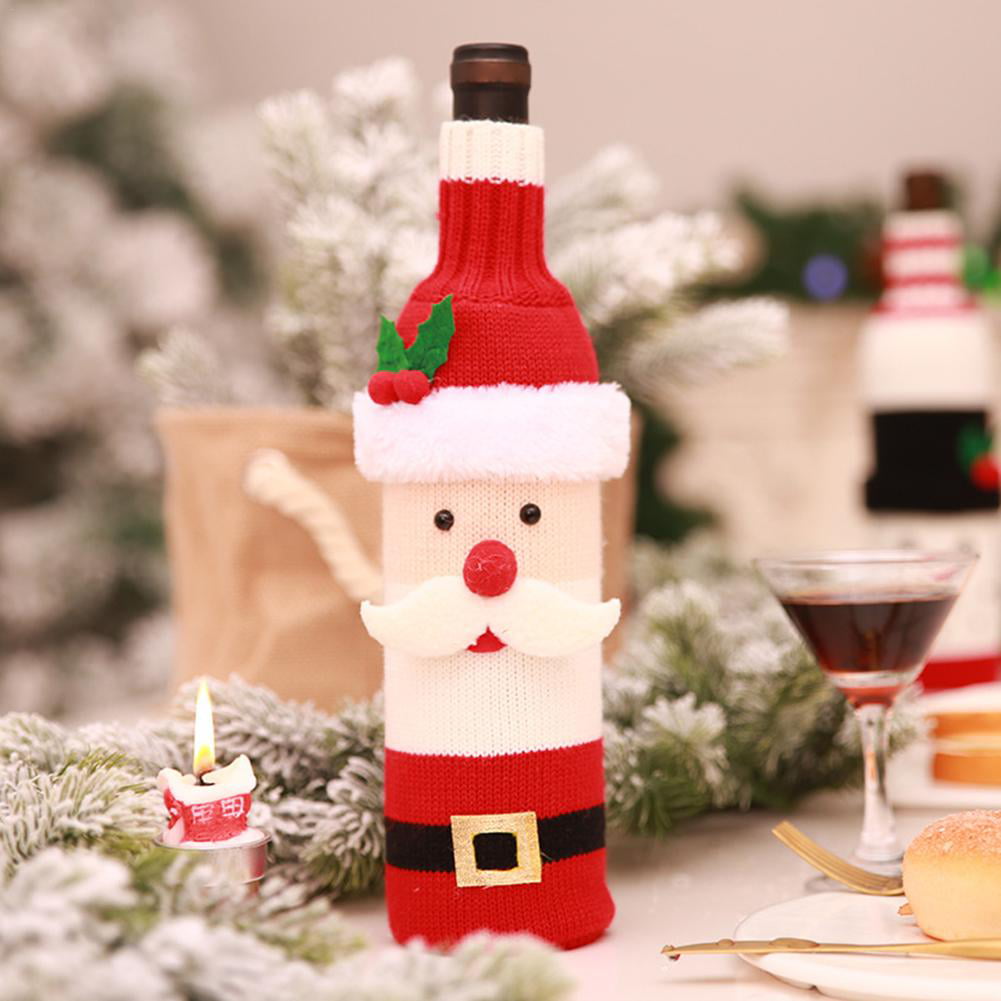 Merry Christmas Cute Snowman Santa Wine Bottle Bag Cover Xmas Dinner Table Decor 