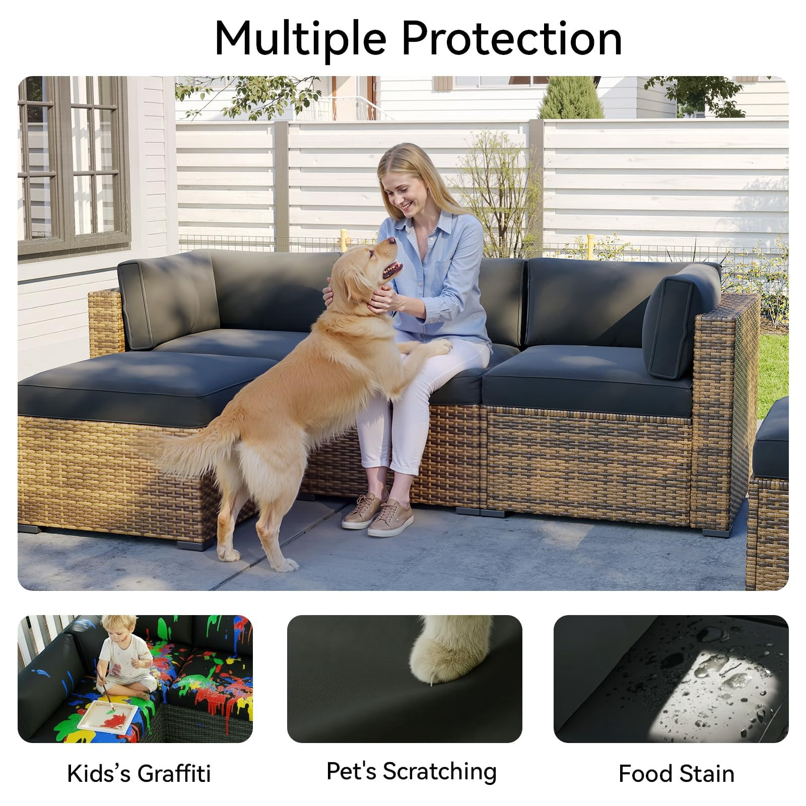 Clouddwell 11-Piece Outdoor Cushion Slipcovers Replacement for 5-Seat Wicker Sectional-Waterproof, Non-Slip Bottom (Black)