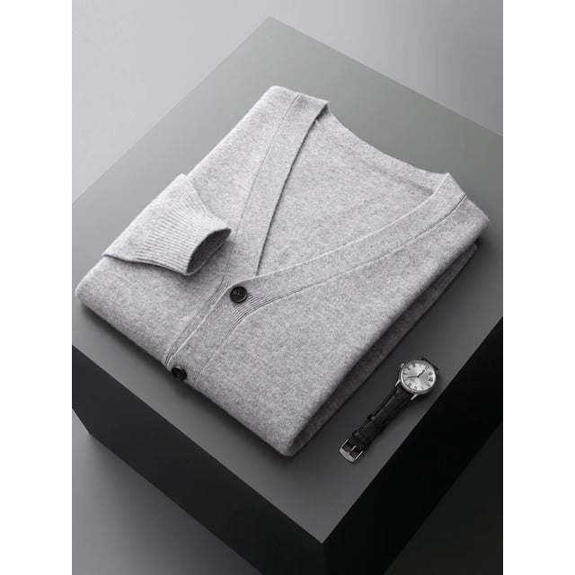 MVLYFLRT 100% Pure Merino Wool Sweater Jacket Men's V-Neck Cardigan Autumn Winter New Solid Color Top Casual Basic All-Match