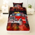 thumbnail image 3 of Castle Fairy Bold Fire Truck Twin Sheet Sets 3pcs for Boys, Flame Text Bedding for Kids Room, Red and Black, 3 of 6