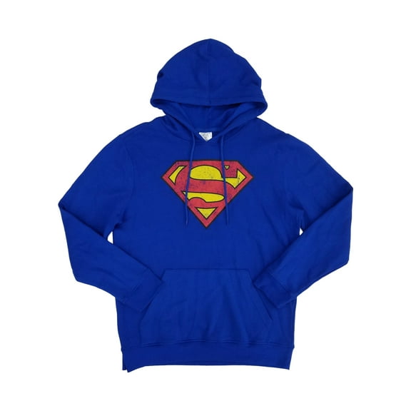 DC Comics Superman Adult Men Blue Pullover Hoodie Sweatshirt (Size Large)