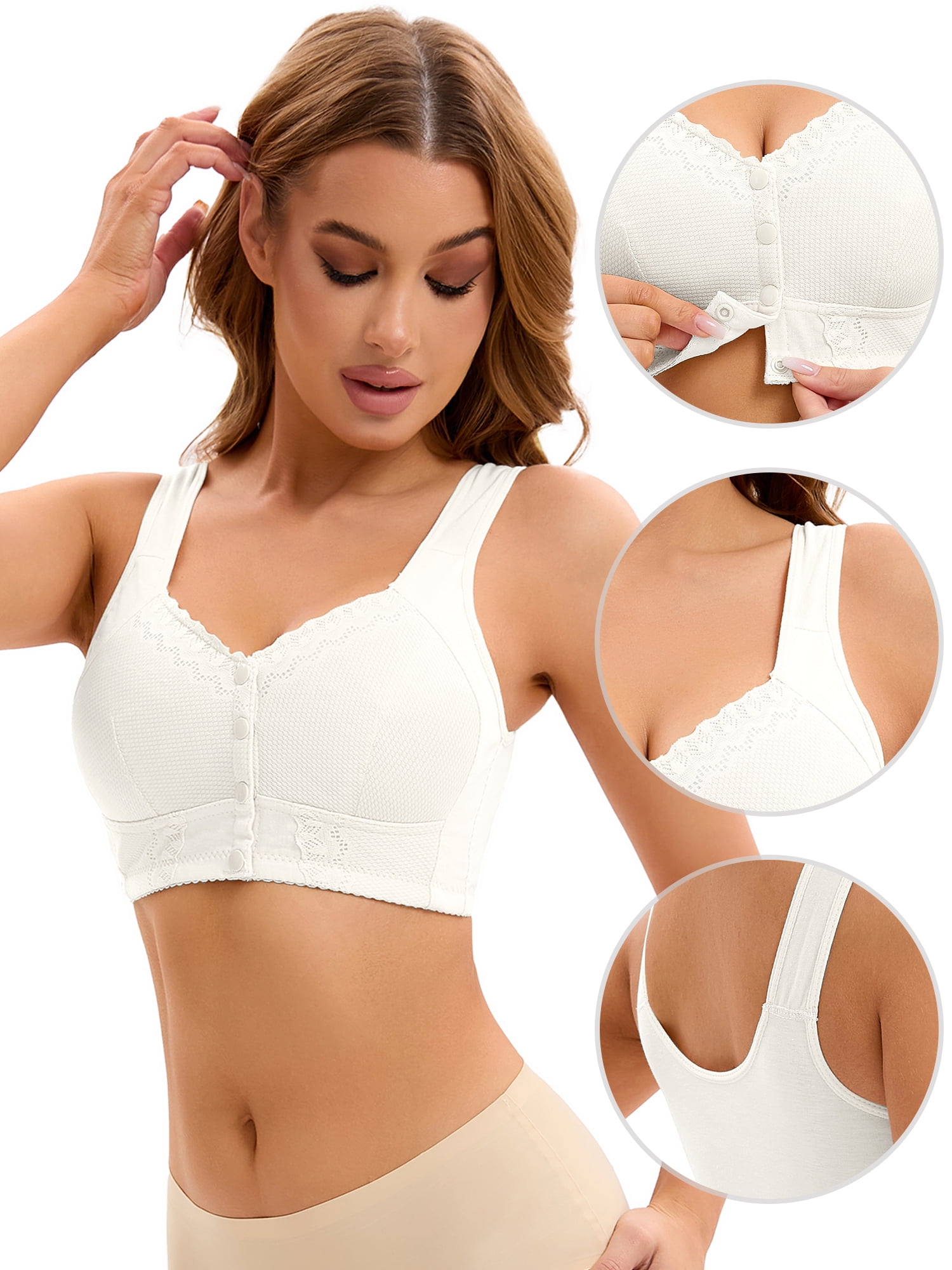 DARING DIVA Women's Full Coverage Lace Front Closure Vest Sports Bras White L