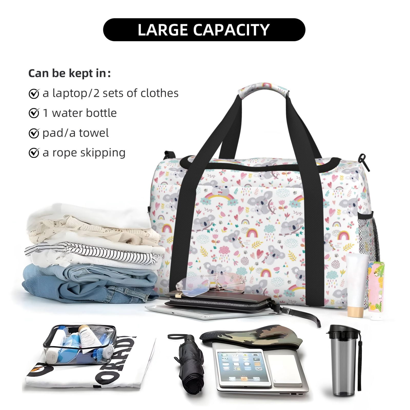 Fuzoiu Cute Koala Print Travel Duffle Bag,Carry On Tote Bags,Duffel Bag,Sport Gym Bag, Hospital Bag for Labor and Delivery, Overnight Bag,Luggage Bag