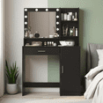 thumbnail image 2 of Hassch Modern Vanity Desk with Lights and Mirror, 35.4" Makeup Dressing Table with Cabinet, Storage Drawer and Open Shelves for Bedroom, Easy Assembly, Black, 2 of 7