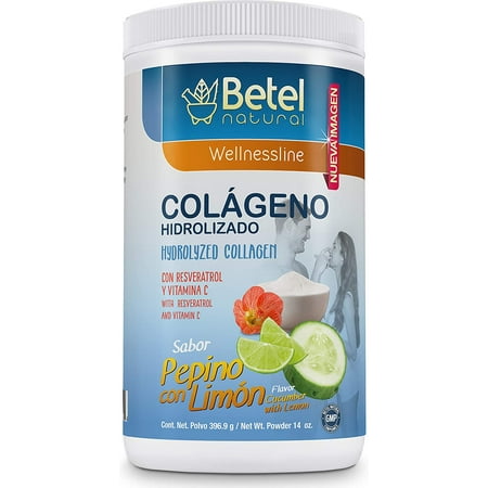 Betel Natural Hydrolyzed Collagen Cucumber With Lemon Flavor-Colageno hidrolizado premium (Colageno) en polvo-Net Wt Powder 14 oz.