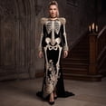 thumbnail image 6 of Women's Halloween Skeleton Costume, Gothic Witch Dress with Long Sleeves and Round Neck, Medieval Renaissance Cosplay Dress for Halloween Party, Costume Events & Themed Parties, 6 of 7