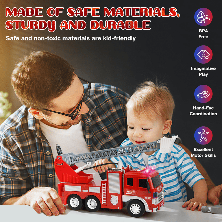 Fire Engine Truck Toy For Kids – With Extending Ladder, Lights & Siren Sounds, Great Gift For Ages 3+
