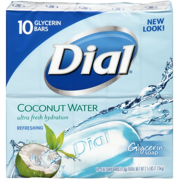 Dial Glycerin Bar Soap, Coconut Water, 4 Ounce Bars, 10 Count