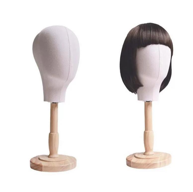 Wig Head Stand with Mannequin Head, Wood Tone Wig Stand - 21.3" Realistic Styling Head with Stable Base for Salon Displays / Hat, Cap, Wigs, Helmet Display