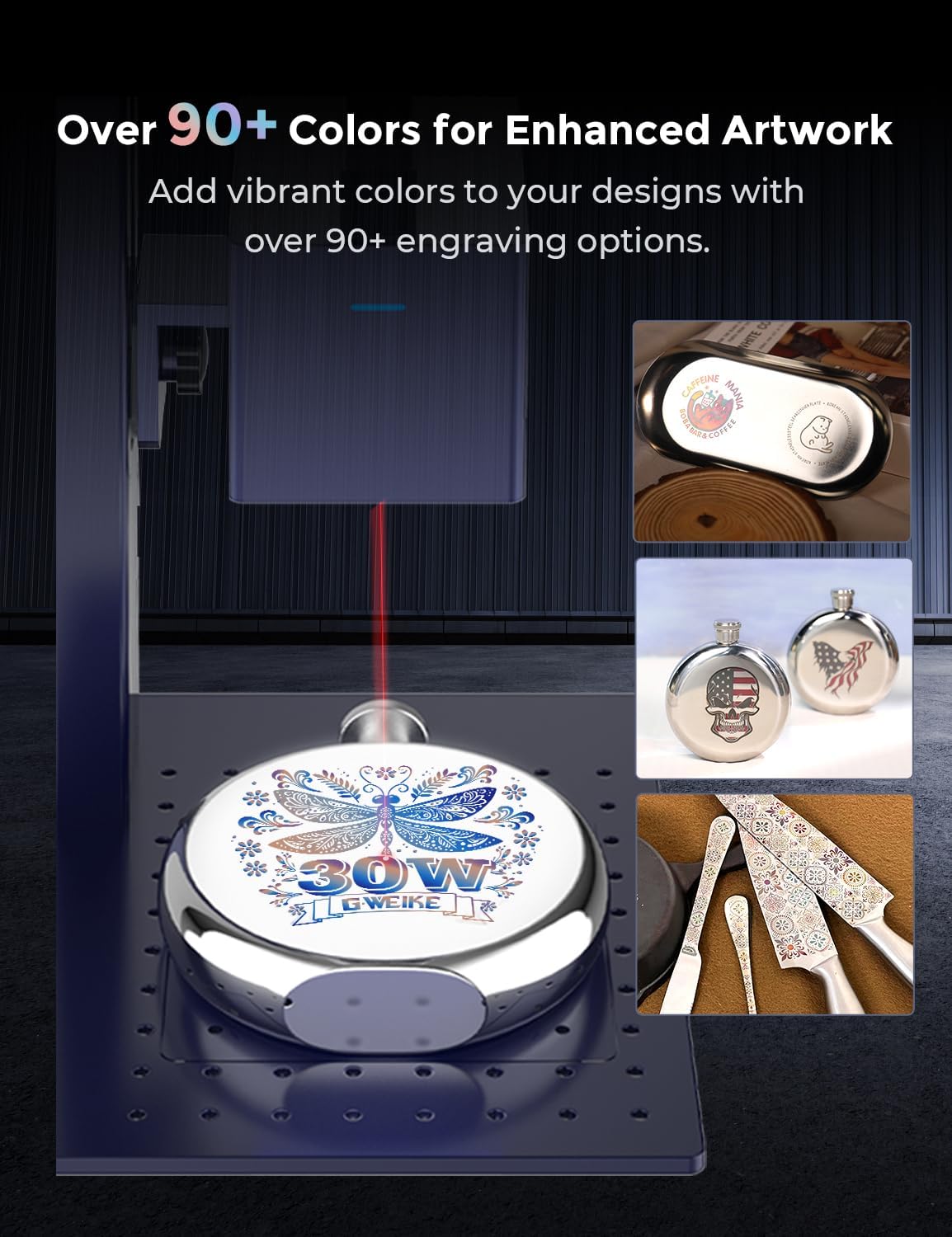 GWEIKE G2 Pro 30W Fiber Laser Engraver, 15000mm/s Fast Laser Engraver Machine with 3D & Deep Engraving, 110x110mm Working Area, Portable Laser Marking Machine for Jewelry, Metal, Leather, Dog Tags