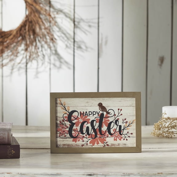VHC Brands Spring in Bloom Happy Easter Floral w/Songbird MDF Wall Sign 8x12, Easter Decor, Home Decorations for Wall or Door, Spring and Easter Hanging Decoration