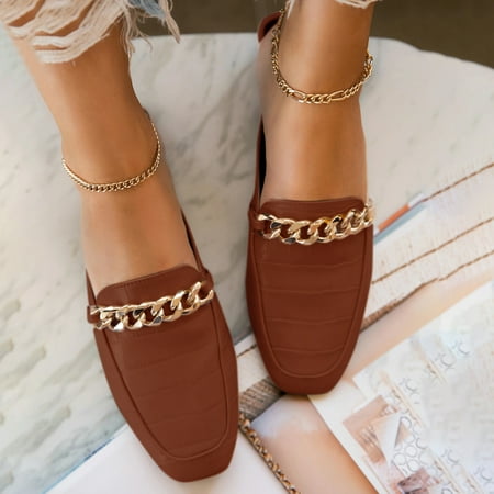 

Vedolay Casual Shoes Loafers for Women Slip On Leather Comfort Rubber Sole Flats Shoes Brown 10