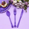 thumbnail image 4 of 150 Pcs Purple Plastic Silverware Heavy Duty Purple Plastic Cutlery Sets Includes 50 Forks, 50 Spoons, 50 Knives Disposable for Birthday, Graduation Party, Dinner, 4 of 7