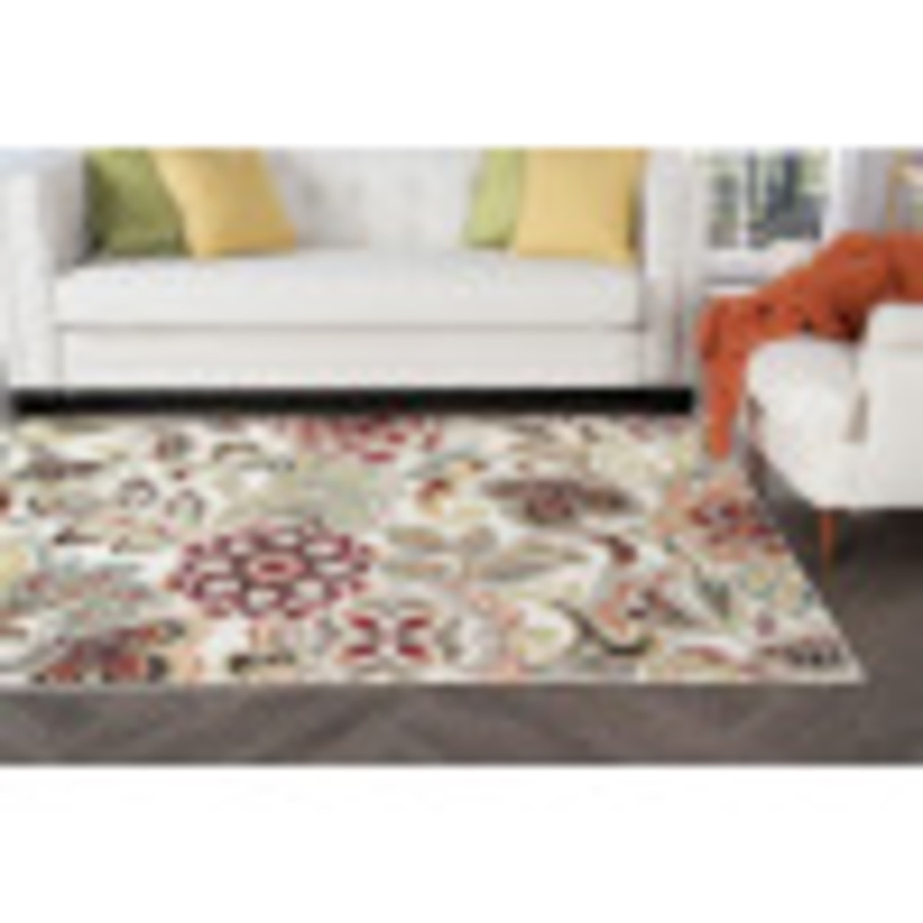 Deco Transitional 8' x 10' Ivory and Red Polypropylene Indoor Area Rug