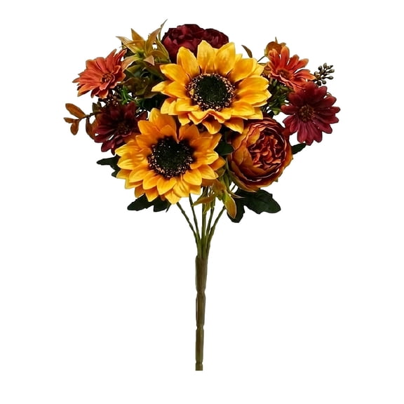 Artificial Sunflower Bouquet With Rose Accents Fall Floral Arrangement For Home And Thanksgiving Decor