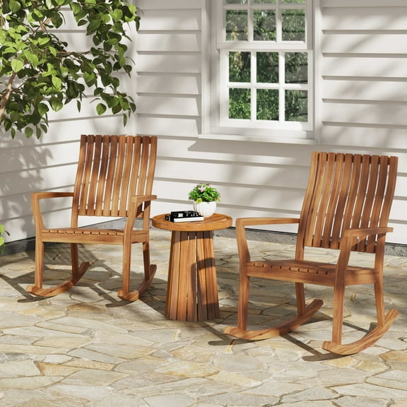 Christopher Knight Home Outdoor Rocking Chair, Patio Rocker with Solid Wood Frame, Teak Finish, Set of 2