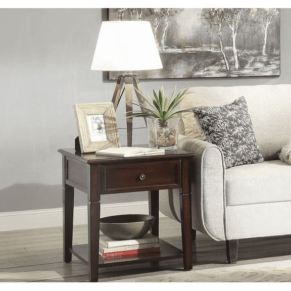 Dtwnek End Table with 1 Drawer and Bottom Shelf