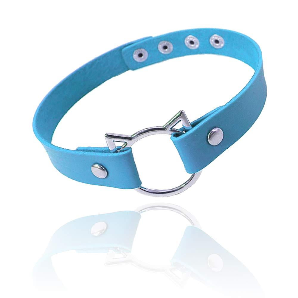 Runsmooth Punk Style Leather Choker Collar with Leash Adjustable Neck Collar for Women & Men