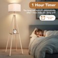 thumbnail image 4 of SparkGlowy 61in Dimmable Wood Tetrapod Floor Lamp with Shelves, Remote Control, Mid Century Standing Lamp for Bedroom, 4 of 10