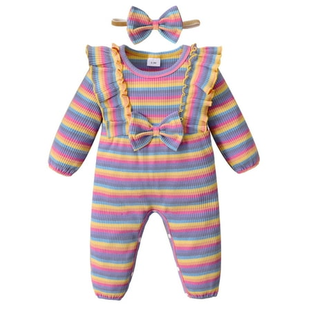 

NZRVAWS Infant Baby Girls Outfits Fall Winter 12 Months Baby Girls Jumpsuit 18 Months Baby Girls Stripe Romper Headband 2Pcs Clothes Set Pink