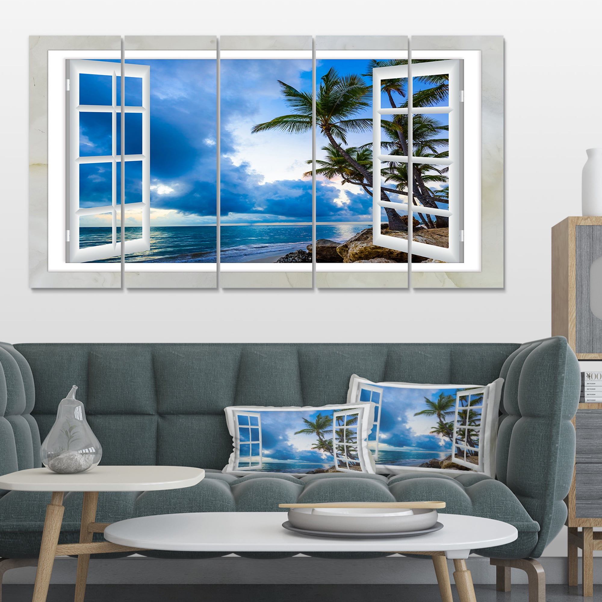 Designart 'Window Open to Cloudy Blue Sky ' Oversized Landscape Wall Art Print