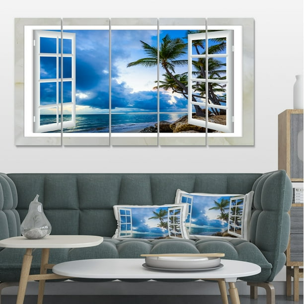 Fenêtre Ouverte sur Ciel Bleu Nuageux - Imprimé d'Art Mural Paysage Surdimensionné