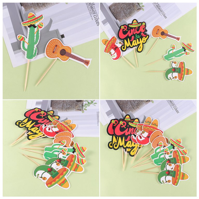 10 Pcs Cake Toppers Mexican Themed Straw Hat Chili Cactus Shaped