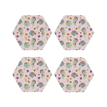 

Fuzoiu Fish Seahorse Print Leather Coasters Set Drink Coasters Set of 4 for Tabletop Protection Durable PVC Coasters Home Décor and Housewarming Gift-Hexagon