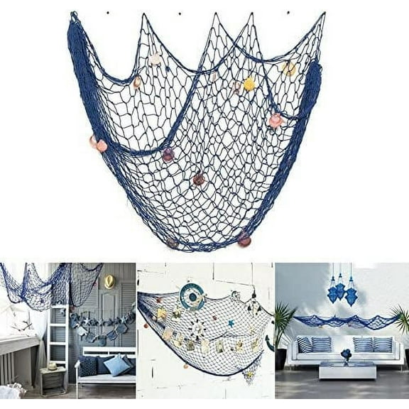NAMZI Cotton Fishing Net Decorative 79 Inch Beach Themed Decor Home Bedroom Party Wall Decoration Fish Netting Decorative, Blue