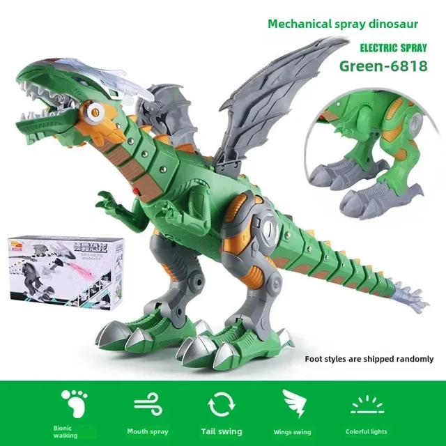Wholesale Large Green Mechanical Dinosaur Toy with Spray & Flame Effects - Remote Control Electric Movable Model, Realistic Simulation, Durable Plastic, Intelligent Gift for All Ages, Interactive