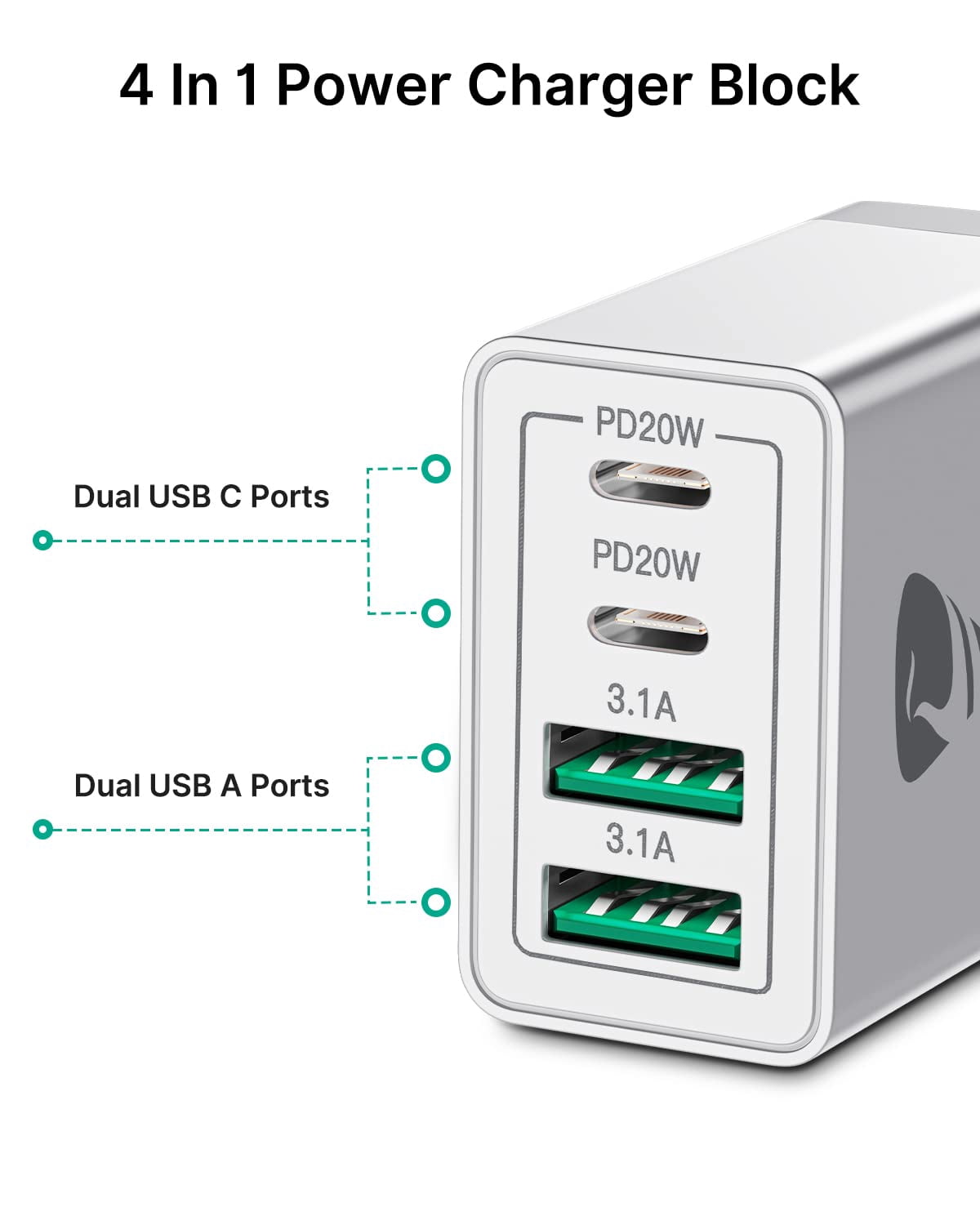 pannbo Flat USB Wall Charger 10W 5V 2A Retractable Plug Ultra-Slim Travel Charging Block AC Power Adapter for iPhone iPad Samsung Tablet White