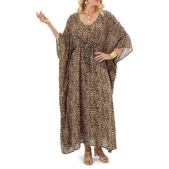 Justay Story Kaftan Dresses for Women Cover up One Size Swimsuit Beach Dresses Leopard