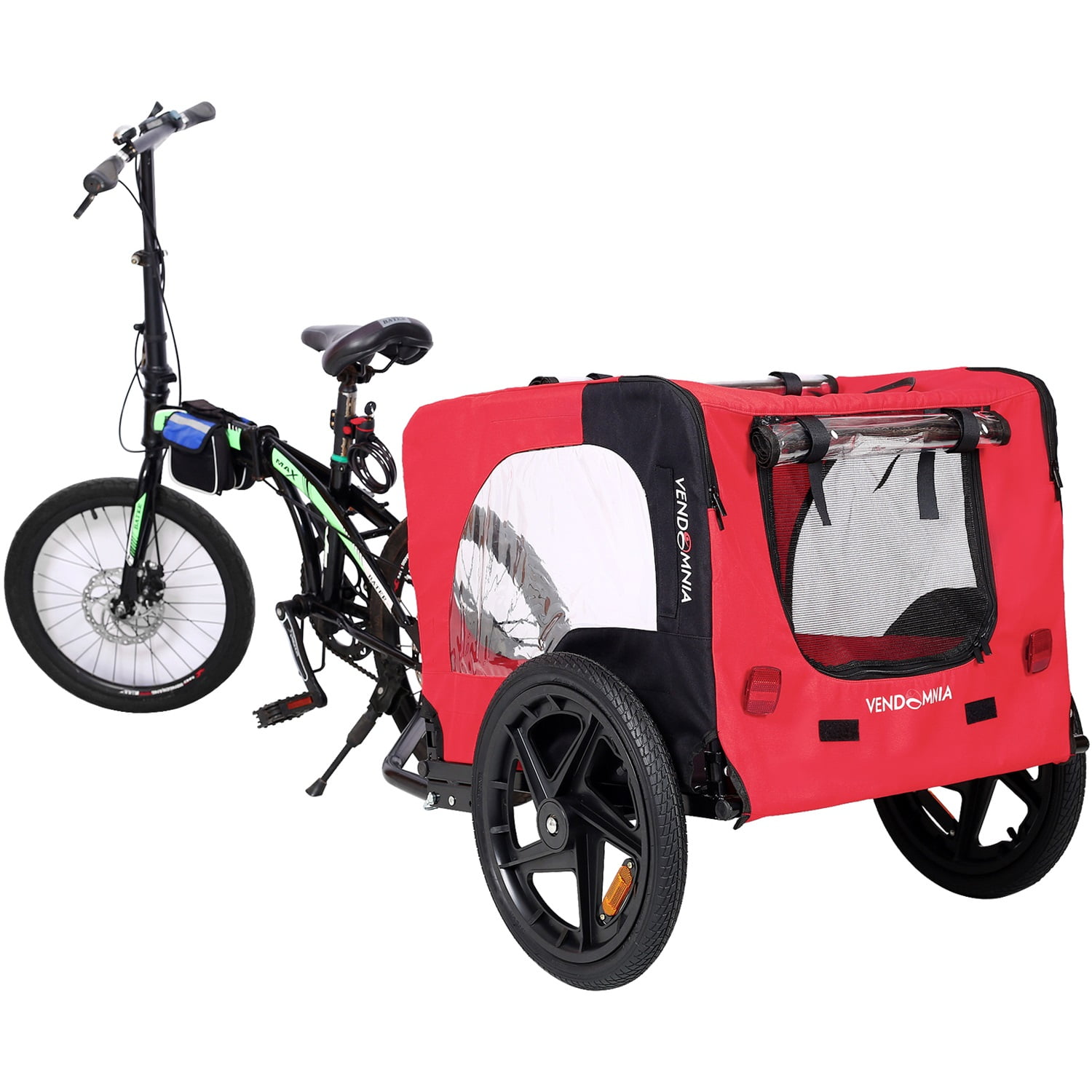 Pefilos 16" Dog Bike Trailer, Pet Stroller Bicycle Carrier w/Hitch, Suspension, Visibility Flag, air wheel Pet Bike Trailer for Dogs 66lb Weight Capacity, Red Pefilos 16" Dog Bike Trailer, Pet Stroller Bicycle Carrier w/Hitch, Suspension, Visibility Flag, air wheel Pet Bike Trailer for Dogs 66lb Weight Capacity, Red