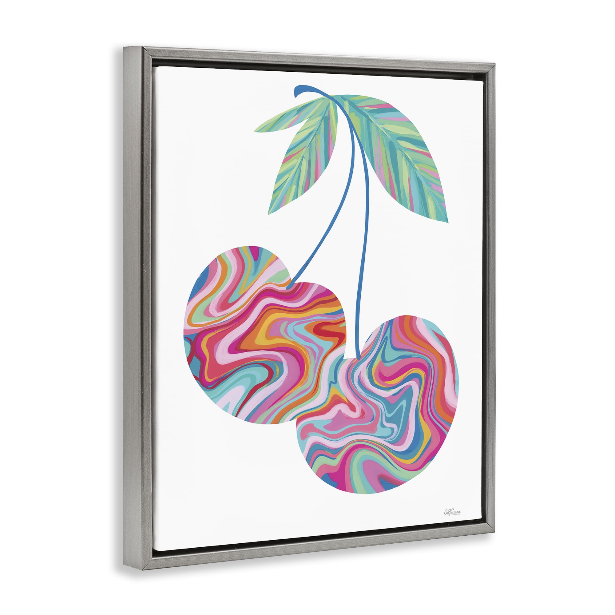 Stupell Industries Groovy Waves Cherries Food & Beverage Painting Gray Floater Framed Art Print Wall Art, 17 x 21