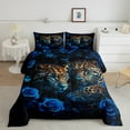 thumbnail image 2 of Feelyou 3D Leopard Cheetah Bedding Comforter Set for Couple, Mystic Blue Rose Twin Comforter Sets, Romantic Couple Animal Reversible Bedding Set, Ultra Soft Bedroom Decor, 2 Pieces, 2 of 8